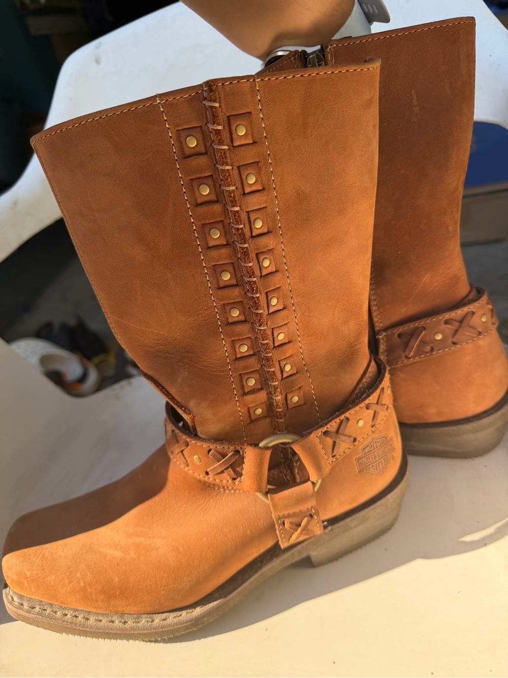 Harley-Davidson Women's Brown Leather Stud Harness Boots